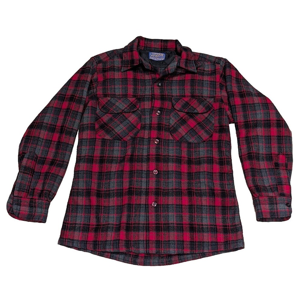 Vintage 1960's Pendleton Plaid Long Sleeve Button Up Wool Board Shirt Small